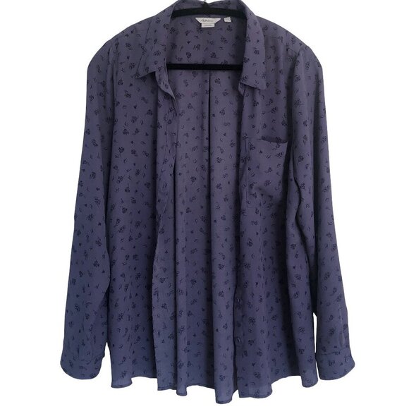 Reitmans Blouse Button Down Office Casual Roll-Up Sleeves Floral Purple Large - Picture 13 of 14